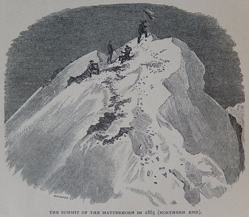 la vetta del Cervino nel 1865, disegno di Edward Whymper.