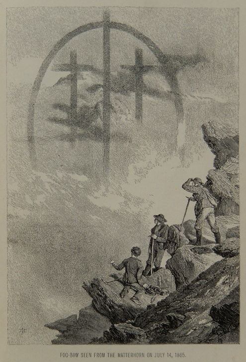Apparizione ai superstiti della prima ascensione sul Cervino – disegno di Edward Wymper – Ex libris Gian Mario Navillod.