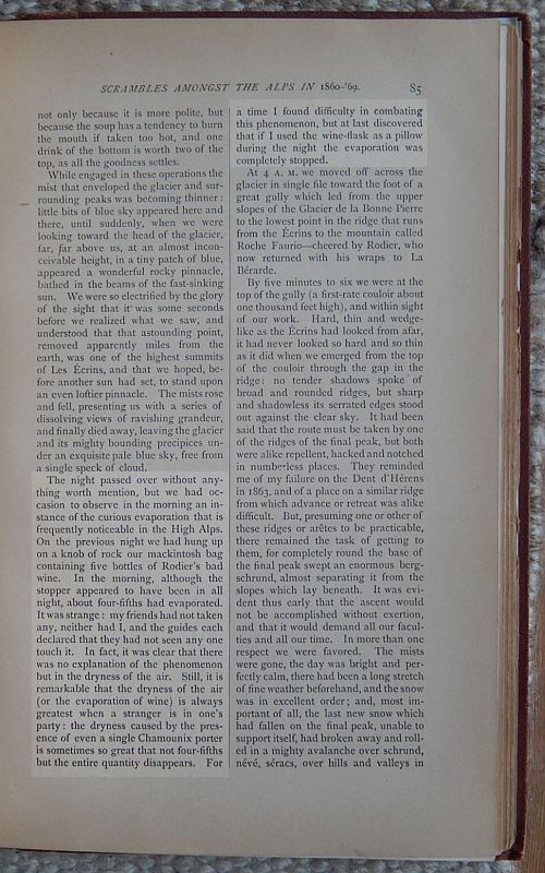 Edward Whymper, Scrambles Amongst the Alps in the years 1860-’69, J.B. Lippincott & Co., Philadelphia 1872, pag. 85 - Ex Libris Gian Mario Navillod.