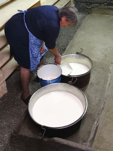 La tradizionale scrematura del latte nella latteria di Rovenaud (Valsavarenche) - Foto di Gian Mario Navillod.