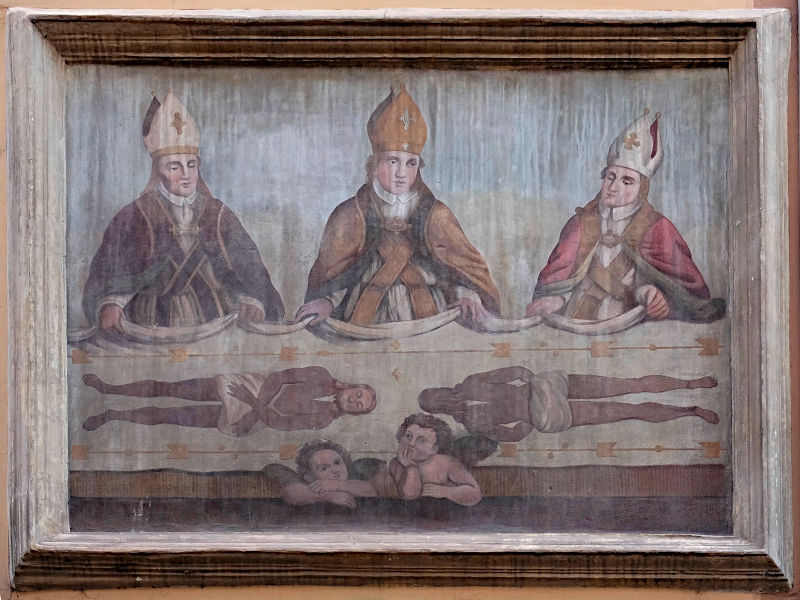 Dipinto parietale raffigurante la Sacra Sindone (Aosta, via Jean Baptiste de Tillier 46) - Foto di Gian Mario Navillod.