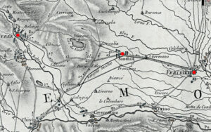 Estratto da: Lapie, Carte Générale des marches, positions, combats et batailles de l'Armée de Réserve, 1800, versione digitale disponibile qui: https://cordela.regione.vda.it/PublicationDetails/820